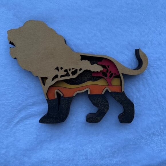 Lion Layered Wood Laser Cut 3D Tabletop Decor — Unique Design OOAK - Picture 1 of 10